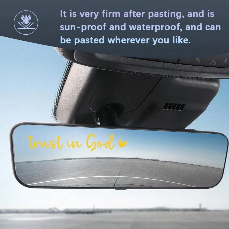 2PCS/Set Trust In God Car Rearview Mirror Decals, Vehicle Rear View Mirror Decorative Stickers, Affirmation Reminder Automotive Wall Bumper Decal Accessories, Universal Fit (Reflective Yellow)