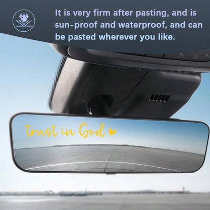 2PCS/Set Trust In God Car Rearview Mirror Decals, Vehicle Rear View Mirror Decorative Stickers, Affirmation Reminder Automotive Wall Bumper Decal Accessories, Universal Fit (Reflective Yellow)
