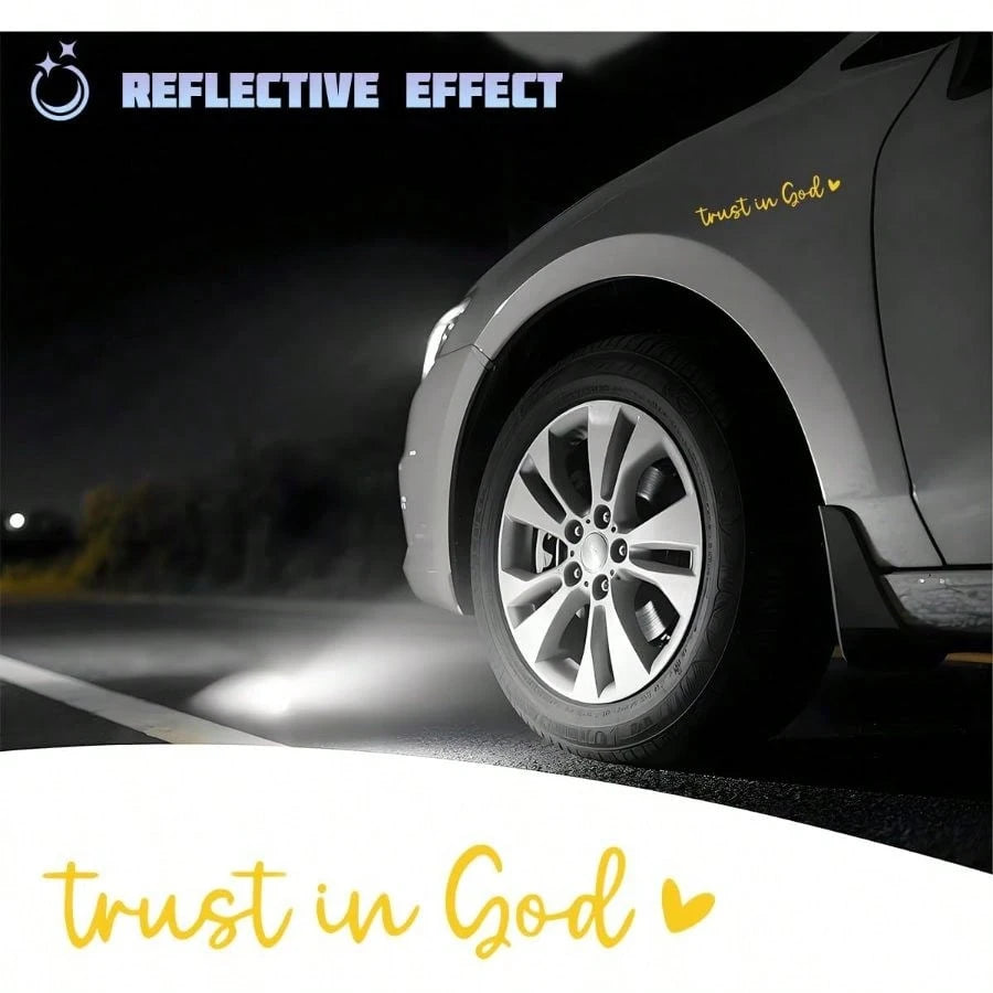 2PCS/Set Trust In God Car Rearview Mirror Decals, Vehicle Rear View Mirror Decorative Stickers, Affirmation Reminder Automotive Wall Bumper Decal Accessories, Universal Fit (Reflective Yellow)