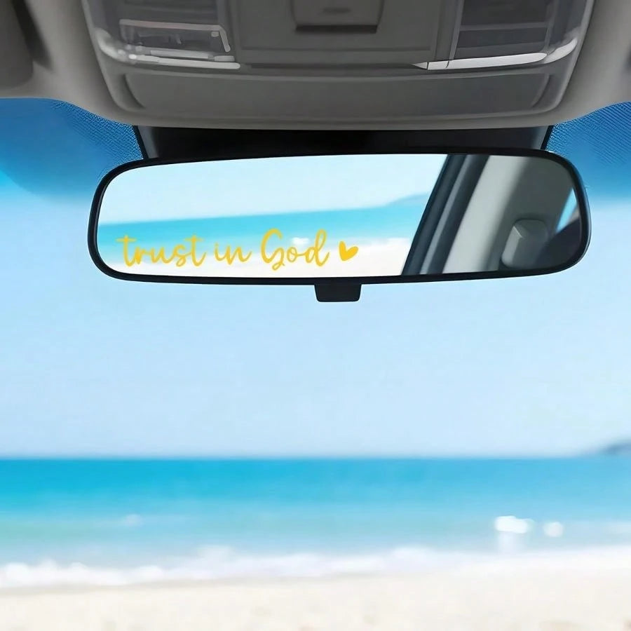 2PCS/Set Trust In God Car Rearview Mirror Decals, Vehicle Rear View Mirror Decorative Stickers, Affirmation Reminder Automotive Wall Bumper Decal Accessories, Universal Fit (Reflective Yellow)