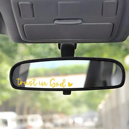2PCS/Set Trust In God Car Rearview Mirror Decals, Vehicle Rear View Mirror Decorative Stickers, Affirmation Reminder Automotive Wall Bumper Decal Accessories, Universal Fit (Reflective Yellow)
