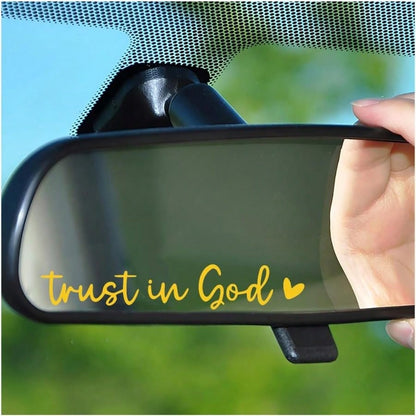 2PCS/Set Trust In God Car Rearview Mirror Decals, Vehicle Rear View Mirror Decorative Stickers, Affirmation Reminder Automotive Wall Bumper Decal Accessories, Universal Fit (Reflective Yellow)