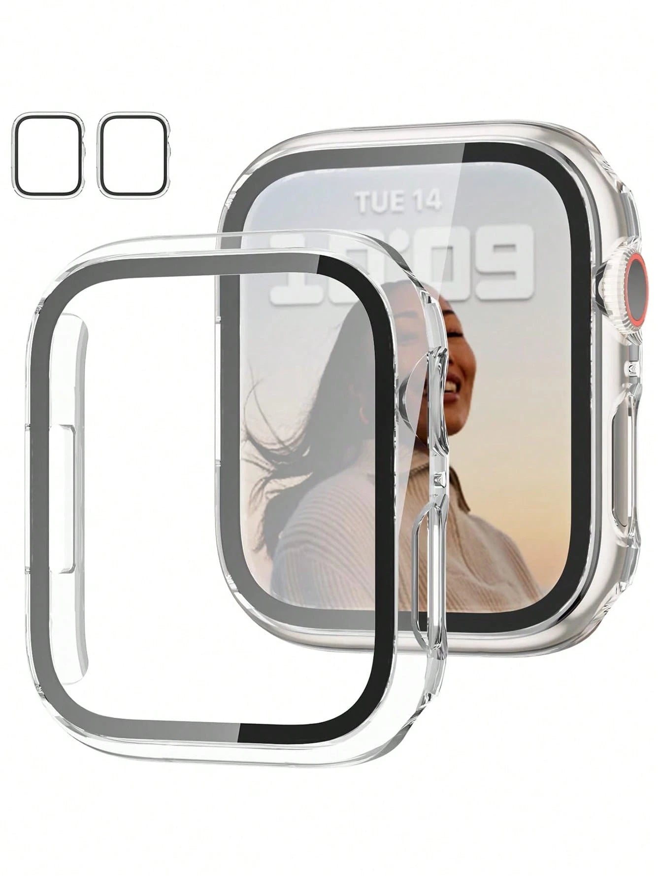 2pcs Transparent PC + Tempered Glass Integrated Watch Case, Anti-Drop Fashionable Protective Cover, Compatible With Apple Watch 38/40/41/42/44/45/46/49mm, Compatible With Apple Watch Series Ultra/SE/1