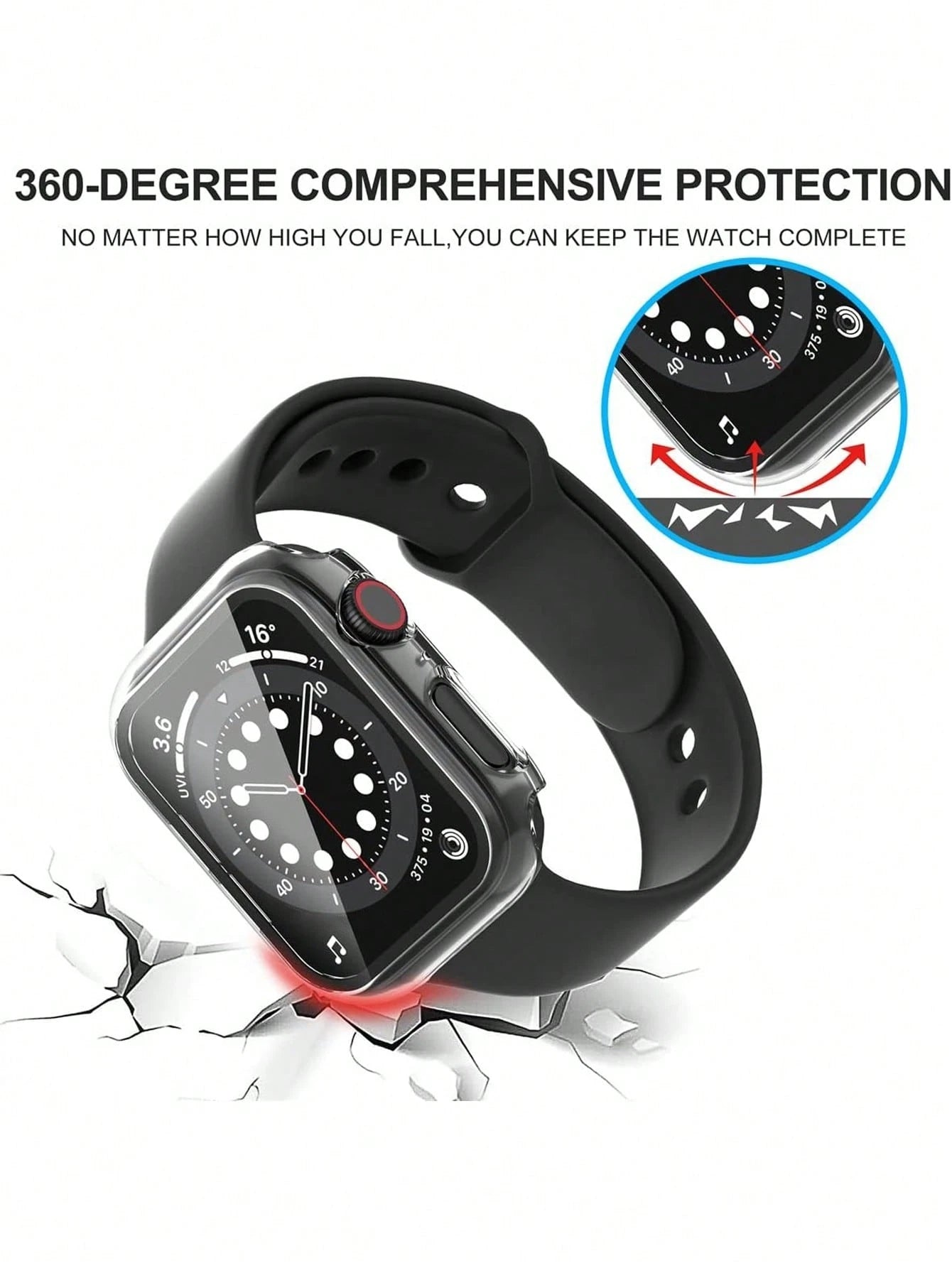 2pcs Transparent PC + Tempered Glass Integrated Watch Case, Anti-Drop Fashionable Protective Cover, Compatible With Apple Watch 38/40/41/42/44/45/46/49mm, Compatible With Apple Watch Series Ultra/SE/1
