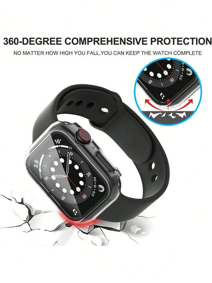 2pcs Transparent PC + Tempered Glass Integrated Watch Case, Anti-Drop Fashionable Protective Cover, Compatible With Apple Watch 38/40/41/42/44/45/46/49mm, Compatible With Apple Watch Series Ultra/SE/1