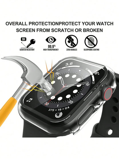 2pcs Transparent PC + Tempered Glass Integrated Watch Case, Anti-Drop Fashionable Protective Cover, Compatible With Apple Watch 38/40/41/42/44/45/46/49mm, Compatible With Apple Watch Series Ultra/SE/1