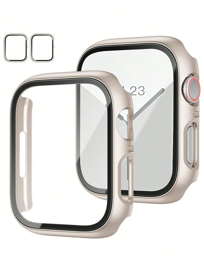 2pcs Transparent PC + Tempered Glass Integrated Watch Case, Anti-Drop Fashionable Protective Cover, Compatible With Apple Watch 38/40/41/42/44/45/46/49mm, Compatible With Apple Watch Series Ultra/SE/1