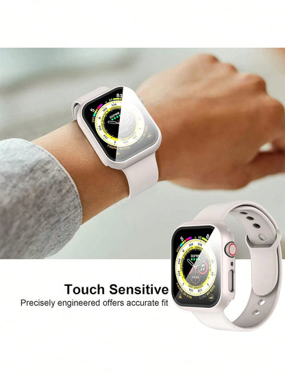 2pcs Transparent PC + Tempered Glass Integrated Watch Case, Anti-Drop Fashionable Protective Cover, Compatible With Apple Watch 38/40/41/42/44/45/46/49mm, Compatible With Apple Watch Series Ultra/SE/1