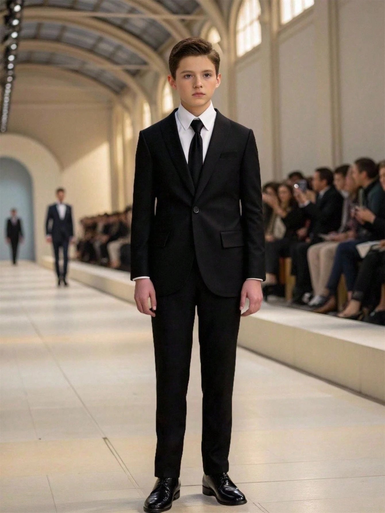 2pcs Tween Boy Gentlemen Outfit Set:Long Sleeve Black Jacket+Long Pants,Elegant Traditional Formal Wear For Wedding,Birthday Party,Graduation Winter