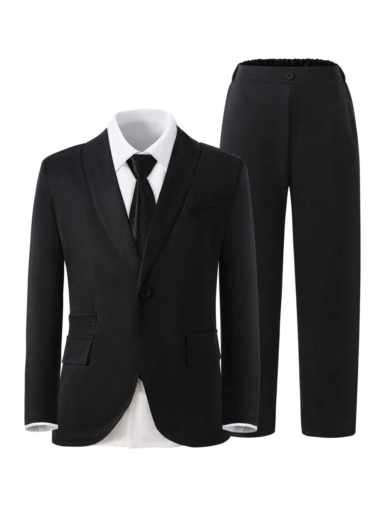 2pcs Tween Boy Gentlemen Outfit Set:Long Sleeve Black Jacket+Long Pants,Elegant Traditional Formal Wear For Wedding,Birthday Party,Graduation Winter