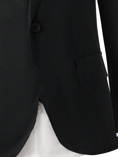 2pcs Tween Boy Gentlemen Outfit Set:Long Sleeve Black Jacket+Long Pants,Elegant Traditional Formal Wear For Wedding,Birthday Party,Graduation Winter