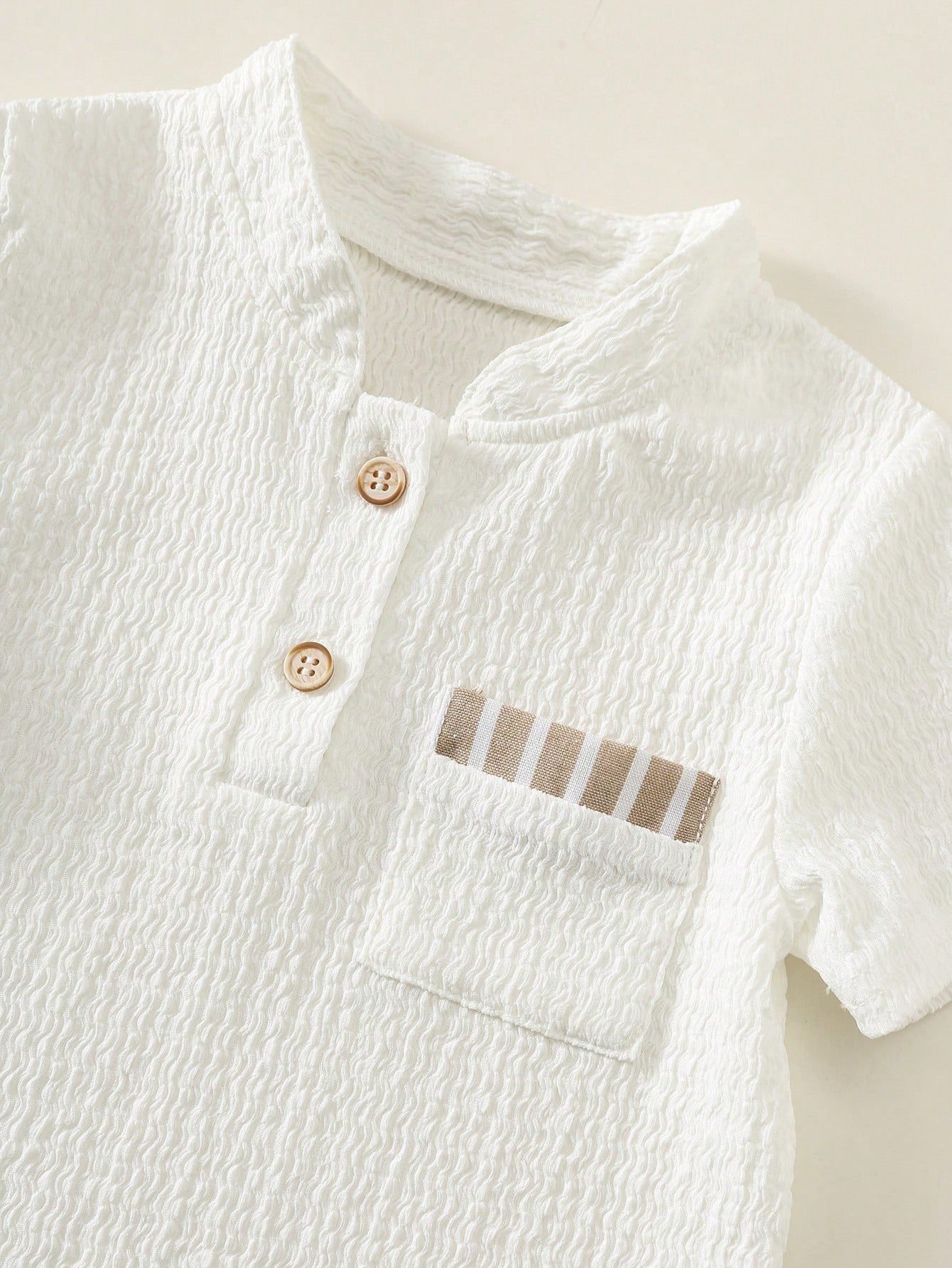 2pcs Unisex Baby Boy/Girl Casual Vacation Style Knit Short Sleeve Polo Shirt And Striped Pants Set, Baby Boy Outfit Sets, Baby Boy Summer Clothes