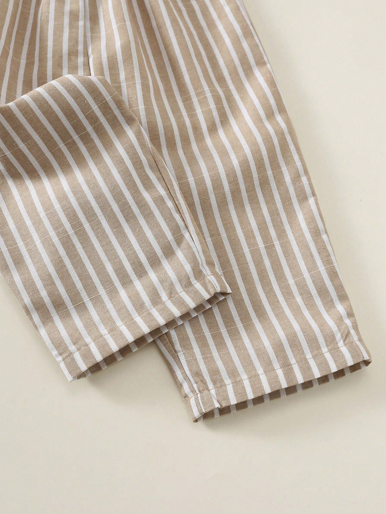 2pcs Unisex Baby Boy/Girl Casual Vacation Style Knit Short Sleeve Polo Shirt And Striped Pants Set, Baby Boy Outfit Sets, Baby Boy Summer Clothes