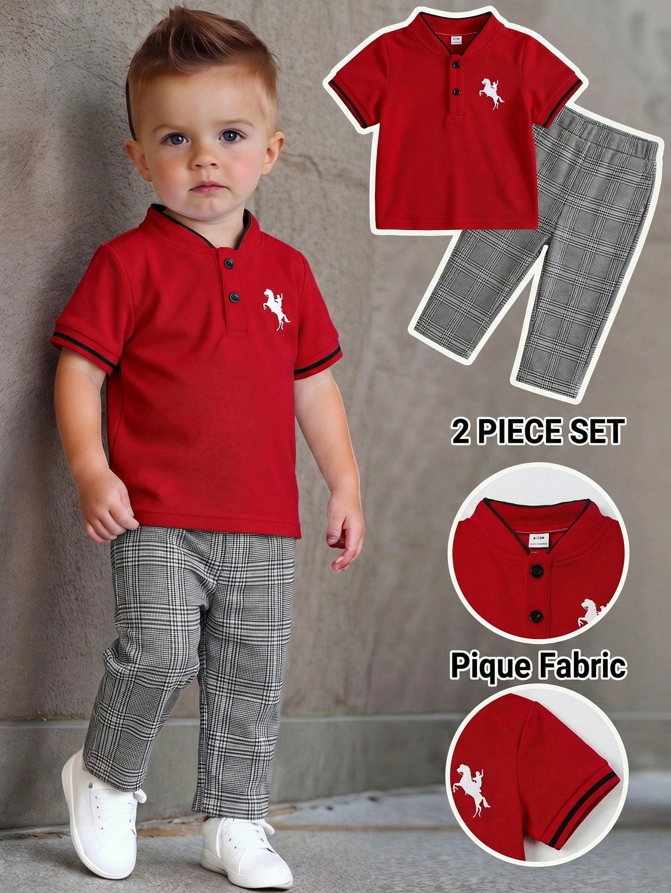 2pcs Unisex Baby Boy/Girl Casual Vacation Style Knit Short Sleeve Polo Shirt And Striped Pants Set, Baby Boy Outfit Sets, Baby Boy Summer Clothes