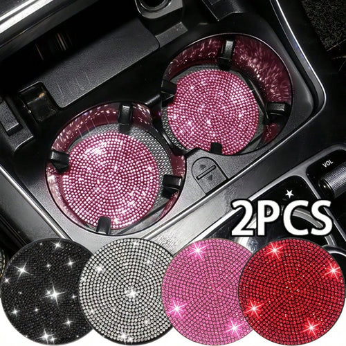 2pcs Universal Car Rhinestone Cup Holder Inserts, Silicone Non-Slip Waterproof, Sparkling Rhinestone Design, Multiple Colors Available, Interior Decoration Accessory