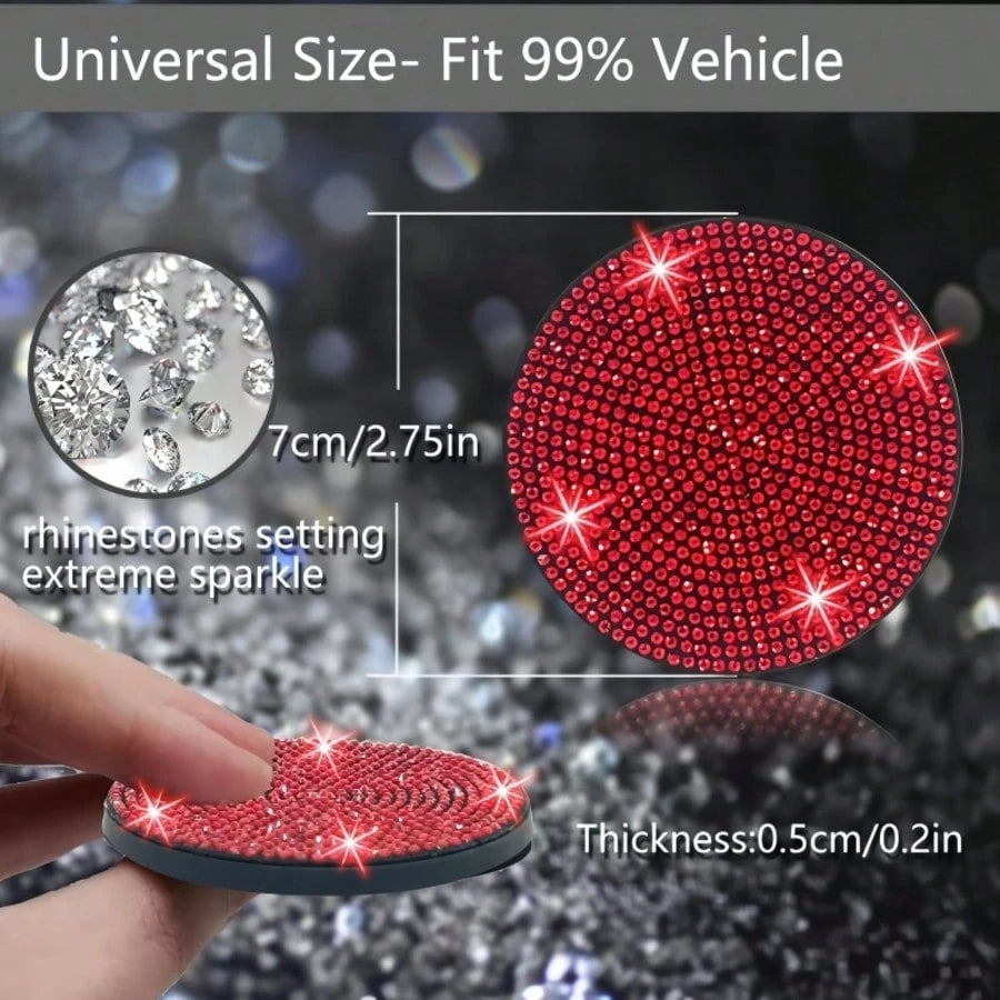 2pcs Universal Car Rhinestone Cup Holder Inserts, Silicone Non-Slip Waterproof, Sparkling Rhinestone Design, Multiple Colors Available, Interior Decoration Accessory