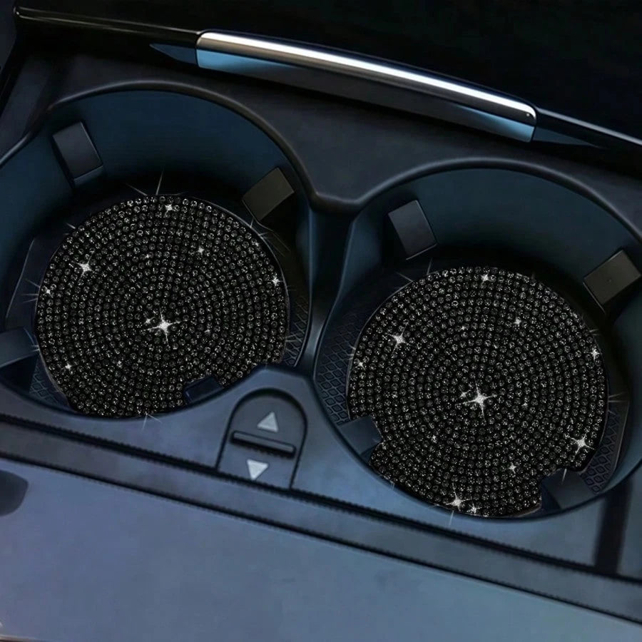 2pcs Universal Car Rhinestone Cup Holder Inserts, Silicone Non-Slip Waterproof, Sparkling Rhinestone Design, Multiple Colors Available, Interior Decoration Accessory
