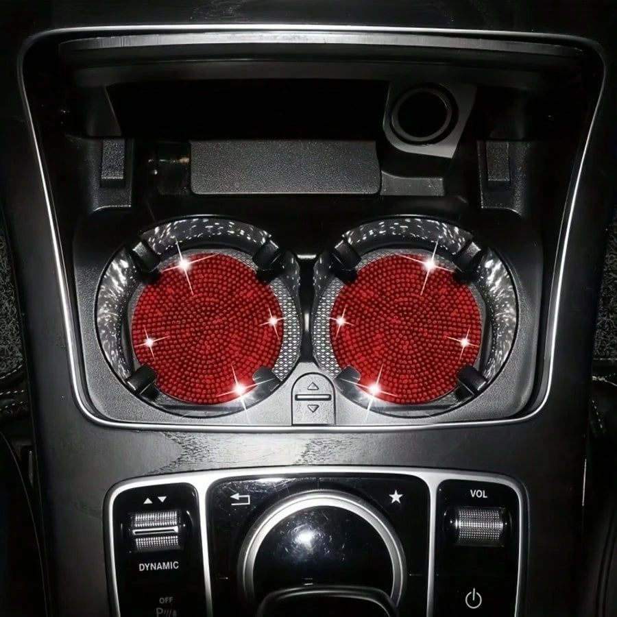 2pcs Universal Car Rhinestone Cup Holder Inserts, Silicone Non-Slip Waterproof, Sparkling Rhinestone Design, Multiple Colors Available, Interior Decoration Accessory