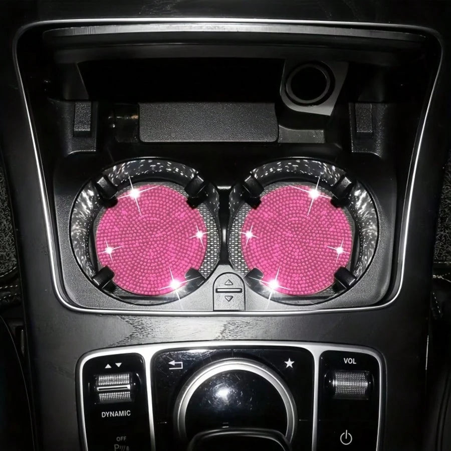 2pcs Universal Car Rhinestone Cup Holder Inserts, Silicone Non-Slip Waterproof, Sparkling Rhinestone Design, Multiple Colors Available, Interior Decoration Accessory