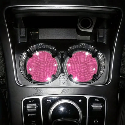 2pcs Universal Car Rhinestone Cup Holder Inserts, Silicone Non-Slip Waterproof, Sparkling Rhinestone Design, Multiple Colors Available, Interior Decoration Accessory