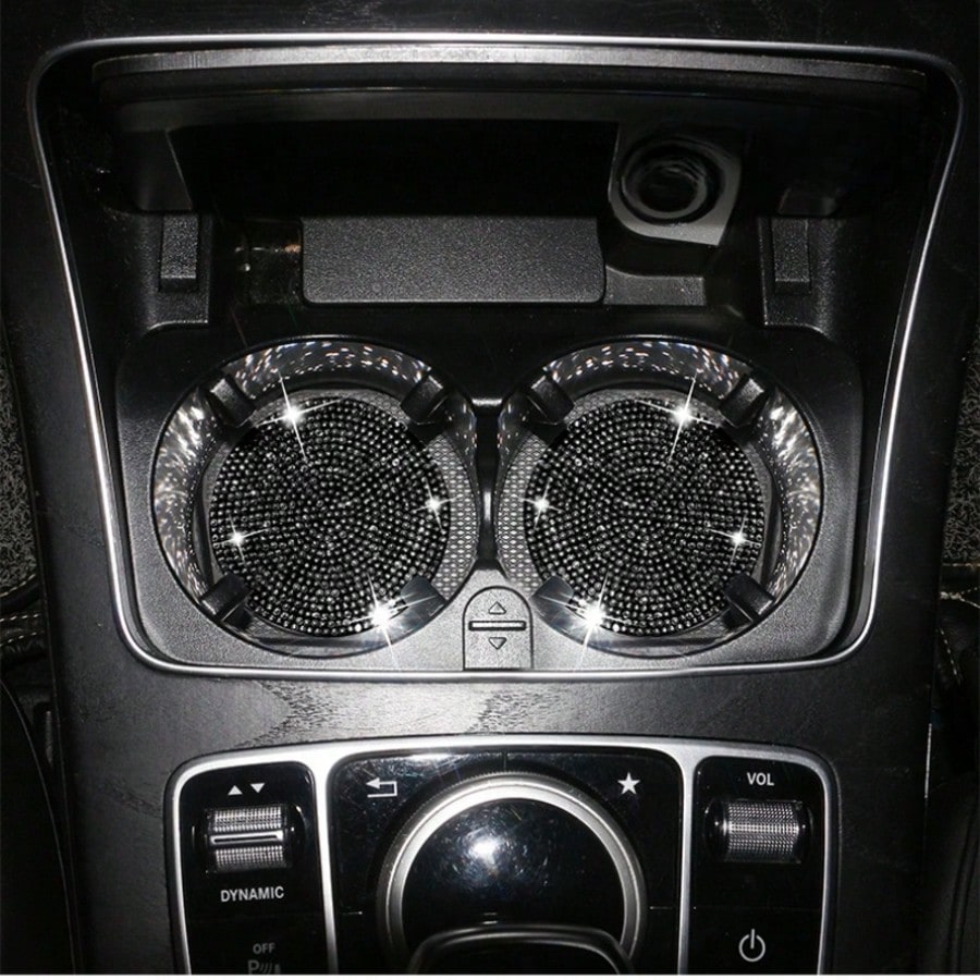 2pcs Universal Car Rhinestone Cup Holder Inserts, Silicone Non-Slip Waterproof, Sparkling Rhinestone Design, Multiple Colors Available, Interior Decoration Accessory