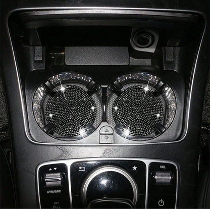 2pcs Universal Car Rhinestone Cup Holder Inserts, Silicone Non-Slip Waterproof, Sparkling Rhinestone Design, Multiple Colors Available, Interior Decoration Accessory