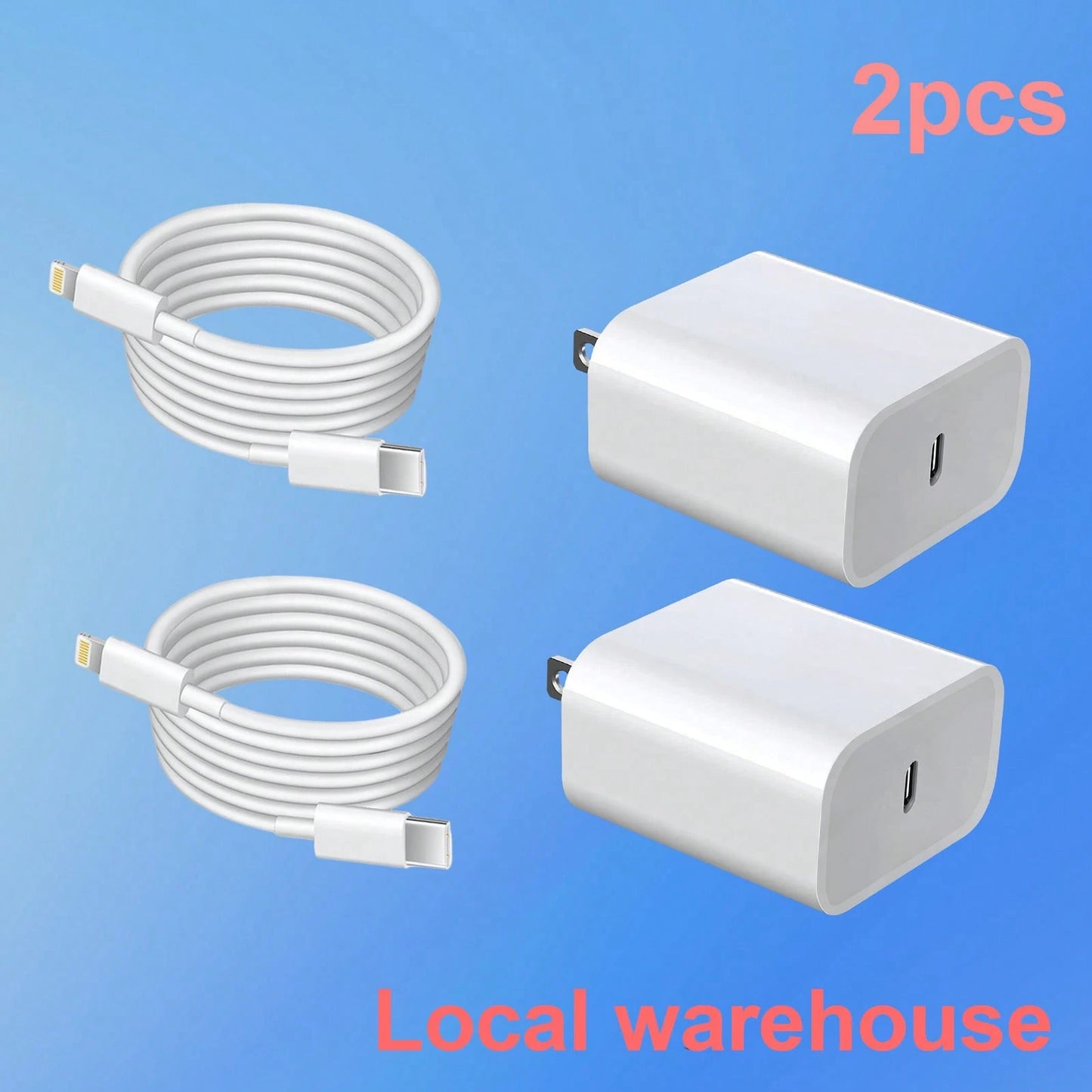2PCS USB-C Wall Charger With Type-C To Lightning Cable- Fast Charging For 14/13/12 Series, Local Warehouse