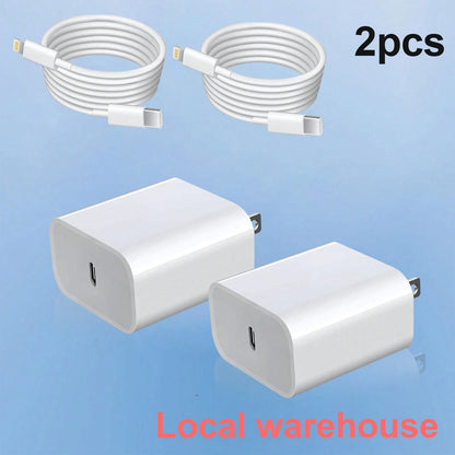 2PCS USB-C Wall Charger With Type-C To Lightning Cable- Fast Charging For 14/13/12 Series, Local Warehouse