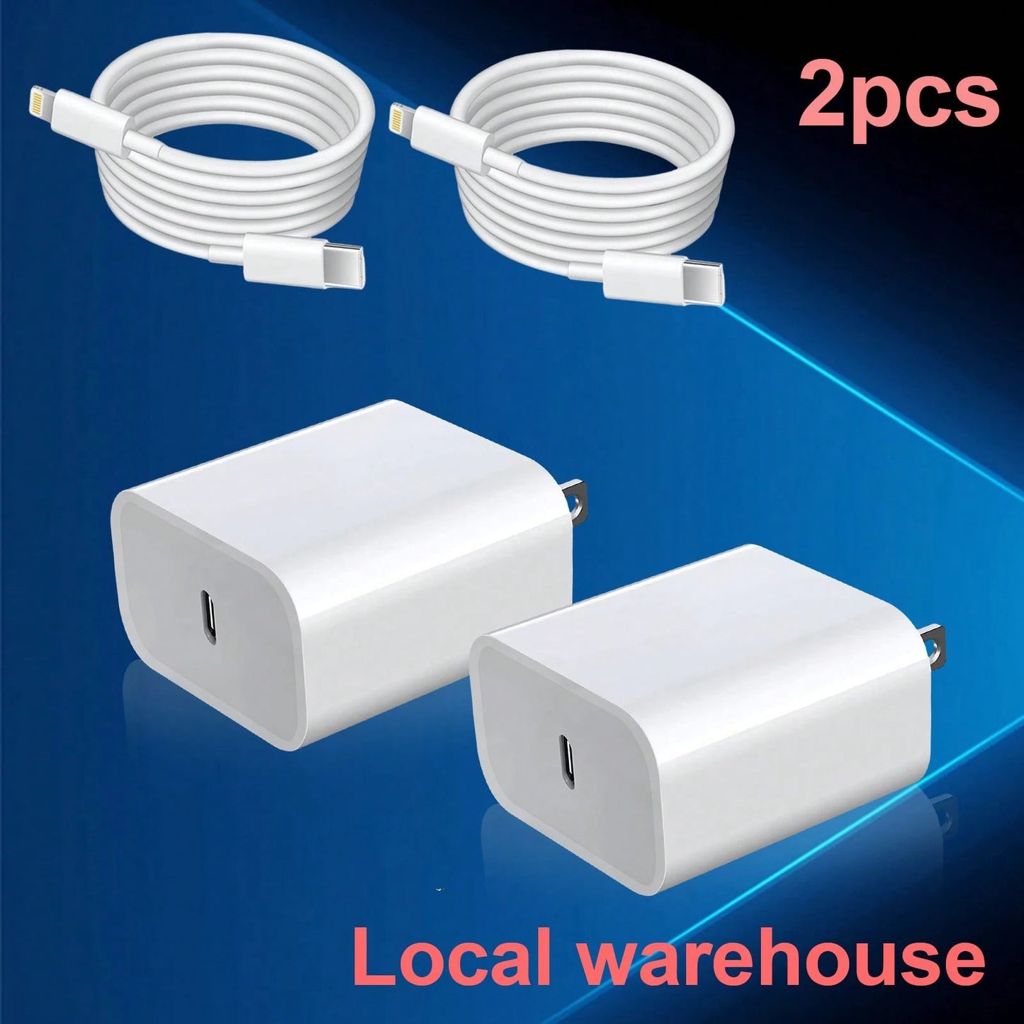 2PCS USB-C Wall Charger With Type-C To Lightning Cable- Fast Charging For 14/13/12 Series, Local Warehouse