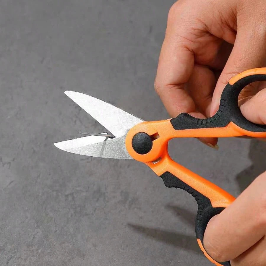 2PCS Versatile Stainless Steel Scissors-Multi-Color Braided Line Cutter & Stripper, Ergonomic Handle, Electrician's Shears For Cutting Fabric, Paper, And Cable-Serrated Design For Easy Cutting, Durabl