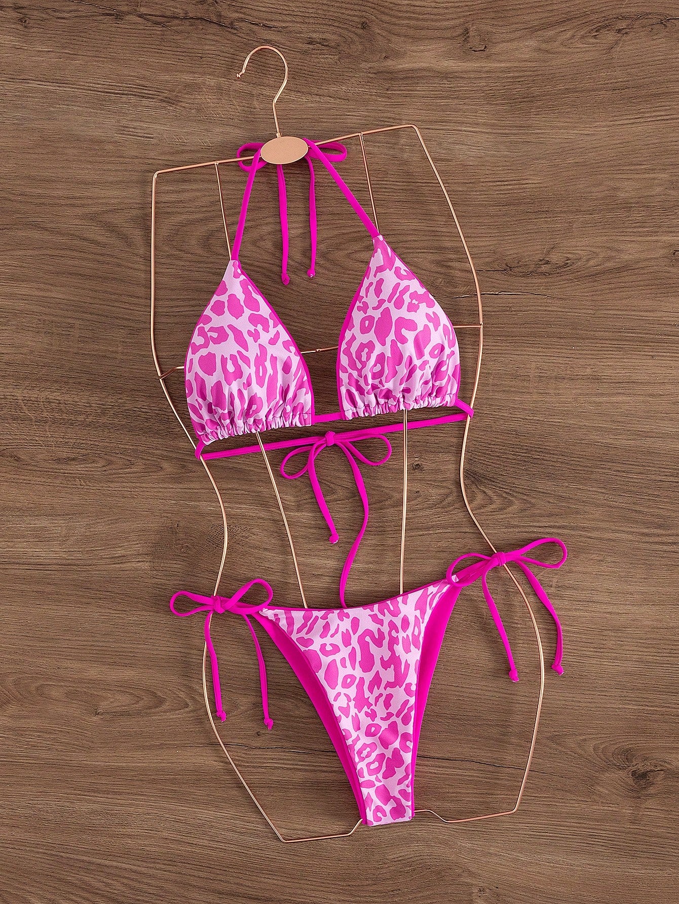 2pcs Women's Leopard Print Tie-Up Sexy Bikini Set, Suitable For Beach Vacation Summer