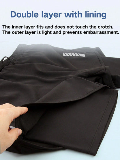 2pcs Women's Sports Shorts| Quick-Drying Polyester & Spandex Blended Fabric|,| Adjustable Drawstring Waistband Design| Geometric Pattern| Black