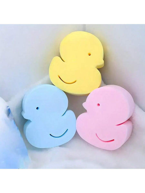 3/2/1 Pc Soft & Elastic Duckling Shape Baby Bath Sponges: Thick, Gentle, High Elasticity, Better Grip- For Skin Exfoliation And Smooth Skin- Individually Packaged