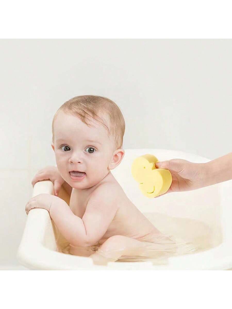 3/2/1 Pc Soft & Elastic Duckling Shape Baby Bath Sponges: Thick, Gentle, High Elasticity, Better Grip- For Skin Exfoliation And Smooth Skin- Individually Packaged