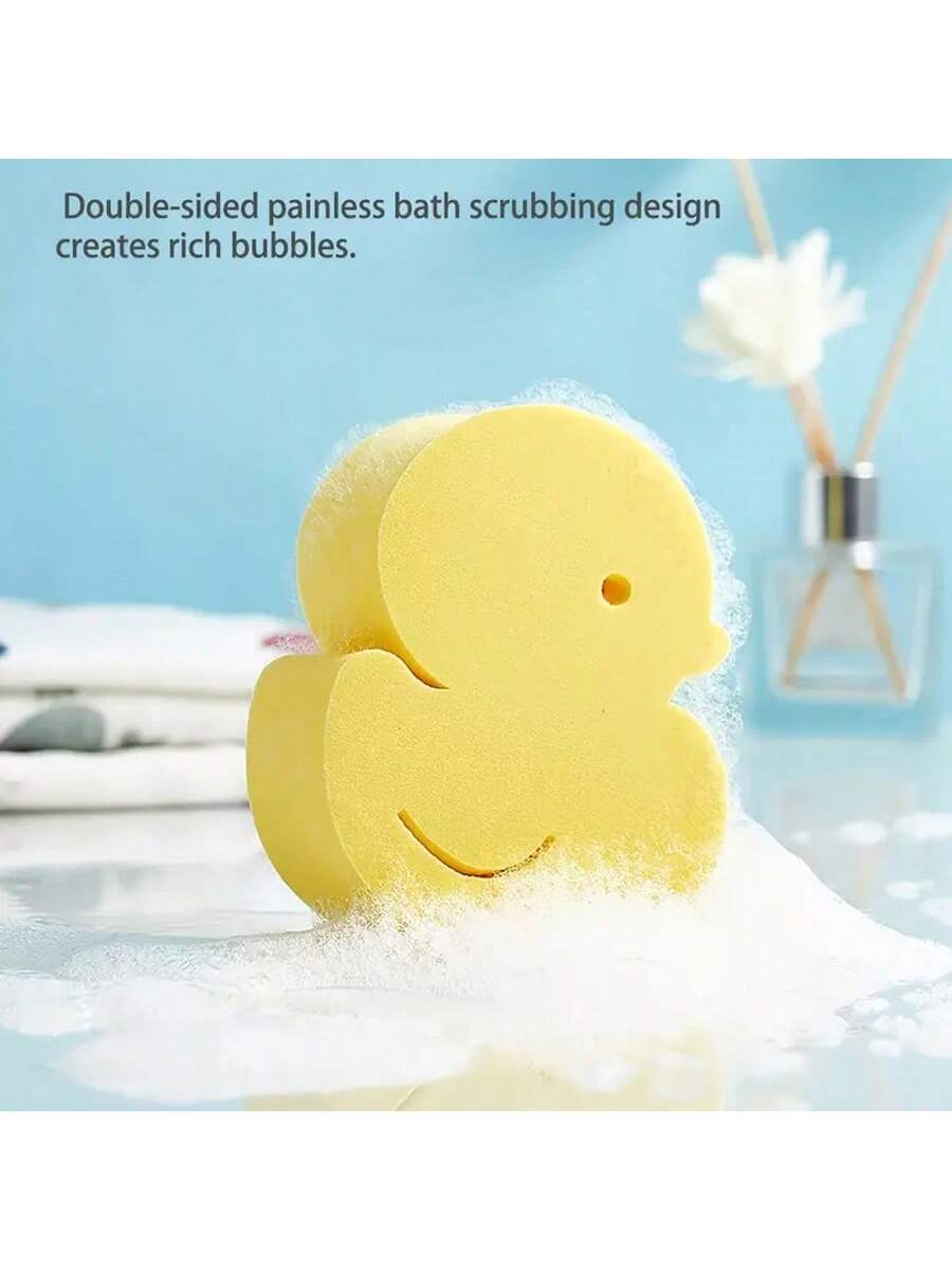 3/2/1 Pc Soft & Elastic Duckling Shape Baby Bath Sponges: Thick, Gentle, High Elasticity, Better Grip- For Skin Exfoliation And Smooth Skin- Individually Packaged