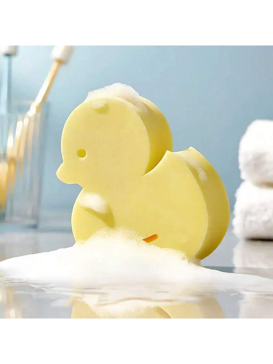 3/2/1 Pc Soft & Elastic Duckling Shape Baby Bath Sponges: Thick, Gentle, High Elasticity, Better Grip- For Skin Exfoliation And Smooth Skin- Individually Packaged