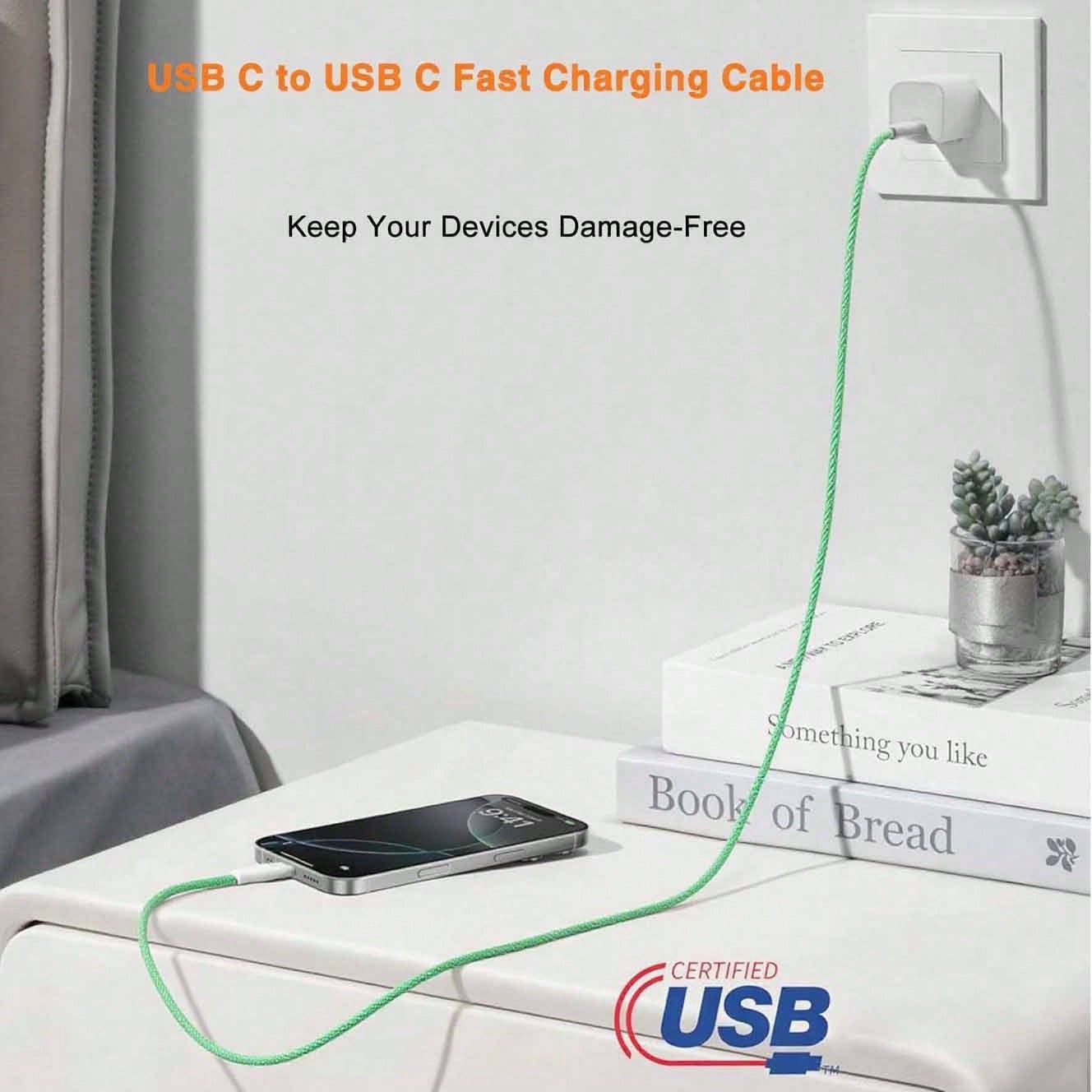 3.3/6.6/10ft USB-C To Type-C Fast Charging Data Cable, Nylon Braided, Compatible With IPhone 17/16/15/Pro/Pro Max/IPad, And Other Android Phones, Supports 60W~18W Fast Charging, Suitable For Indoor/Ou