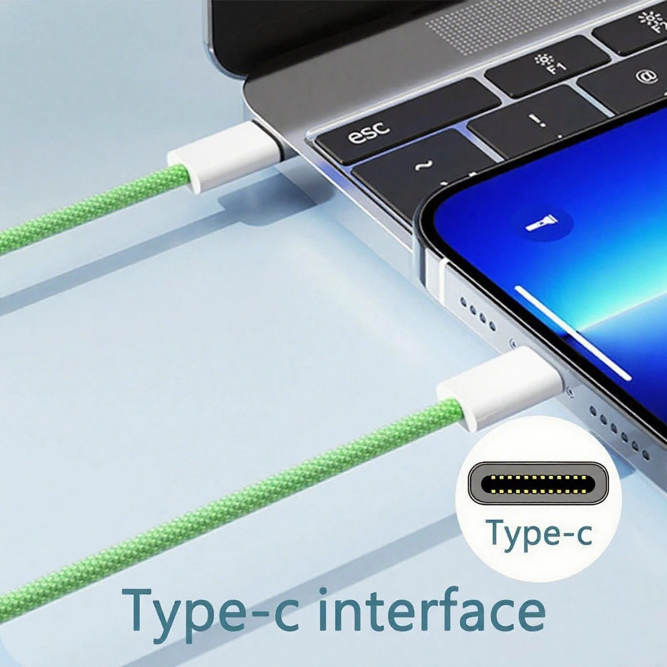 3.3/6.6/10ft USB-C To Type-C Fast Charging Data Cable, Nylon Braided, Compatible With IPhone 17/16/15/Pro/Pro Max/IPad, And Other Android Phones, Supports 60W~18W Fast Charging, Suitable For Indoor/Ou