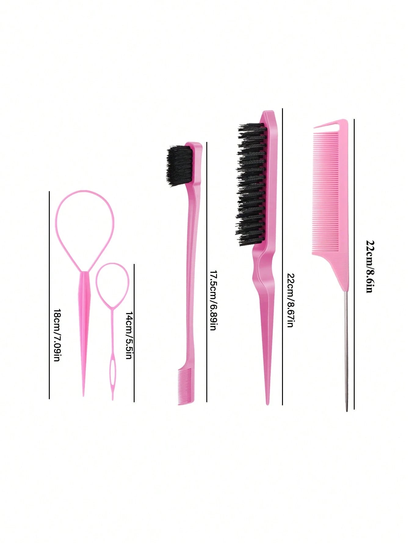 3/5pcs Hair Styling Brush Set, Including Volumizing Comb, Pointed Tail Comb, Edge Comb, Suitable For Hairline And Nape Styling, Creating Smooth Hairstyles, Suitable For Women. The Set Includes Various