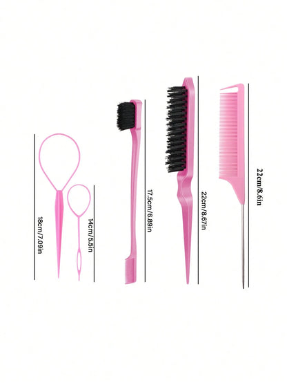 3/5pcs Hair Styling Brush Set, Including Volumizing Comb, Pointed Tail Comb, Edge Comb, Suitable For Hairline And Nape Styling, Creating Smooth Hairstyles, Suitable For Women. The Set Includes Various
