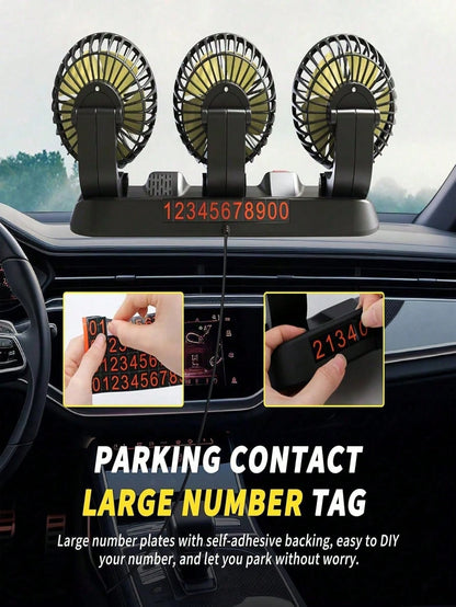 3-Head Car Electric Fan, 2-Speed Adjustable, Quiet, 360° Rotation, 5V USB Powered, Strong Airflow, Single Button Operation, Suitable For Car, SUV, RV, Boat