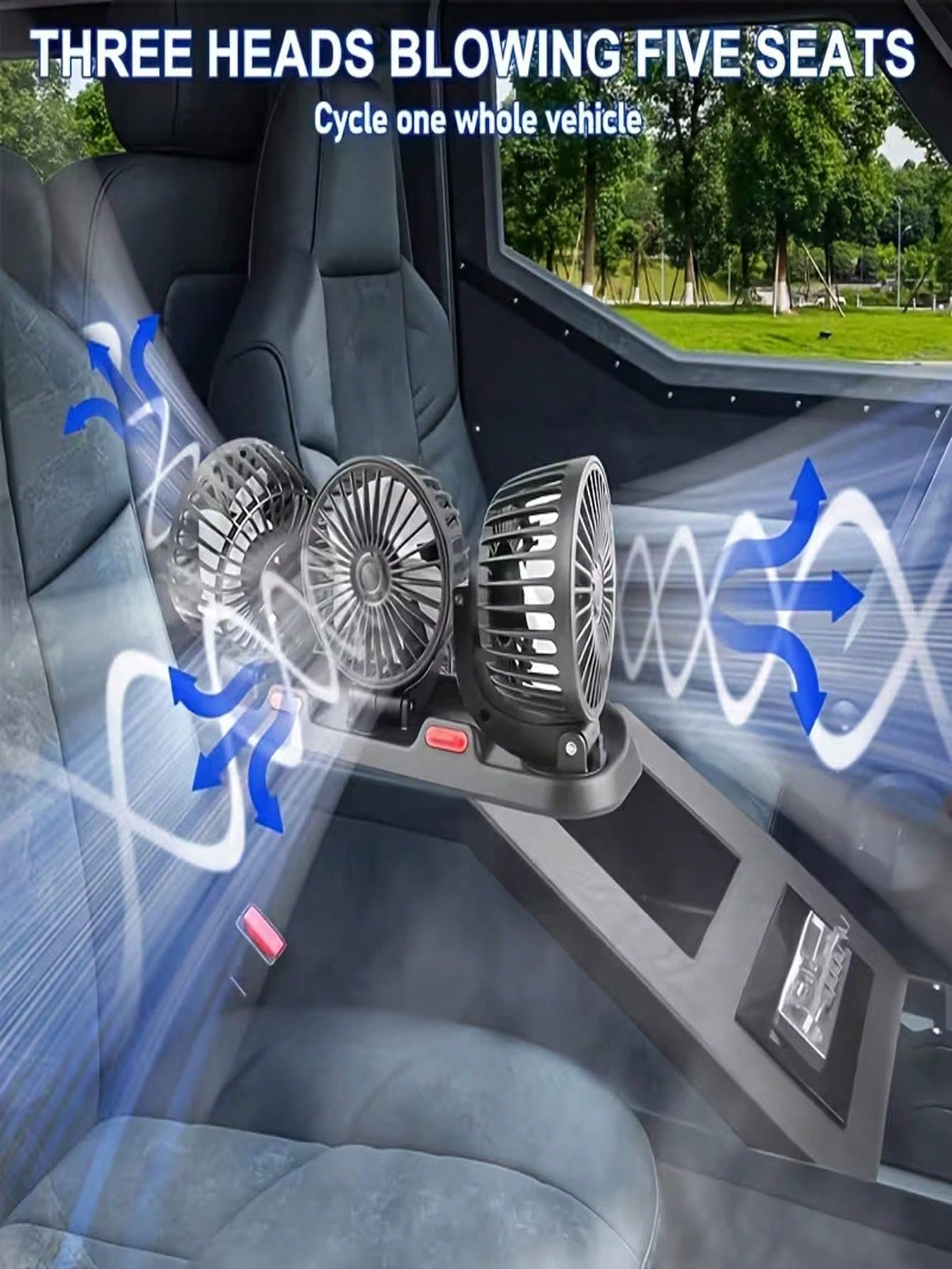 3-Head Car Electric Fan, 2-Speed Adjustable, Quiet, 360° Rotation, 5V USB Powered, Strong Airflow, Single Button Operation, Suitable For Car, SUV, RV, Boat