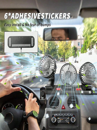 3-Head Car Electric Fan, 2-Speed Adjustable, Quiet, 360° Rotation, 5V USB Powered, Strong Airflow, Single Button Operation, Suitable For Car, SUV, RV, Boat