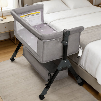 3-In-1 Baby Bassinet, Baby Crib,Adjustable Bedside Bassinet With Comfy Mattress, Wheels, 6 Height Levels, Easy Folding Portable Crib For Newborns
