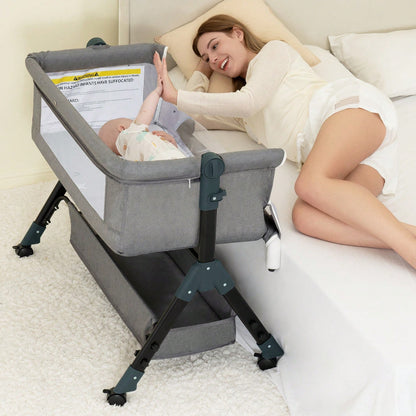 3-In-1 Baby Crib,Bedside Bassinet, Baby Bed With Storage Basket And Mosquito Net, Easy To Fold,6 Adjustable Height For Infant/Baby/Newborn, Baby Need