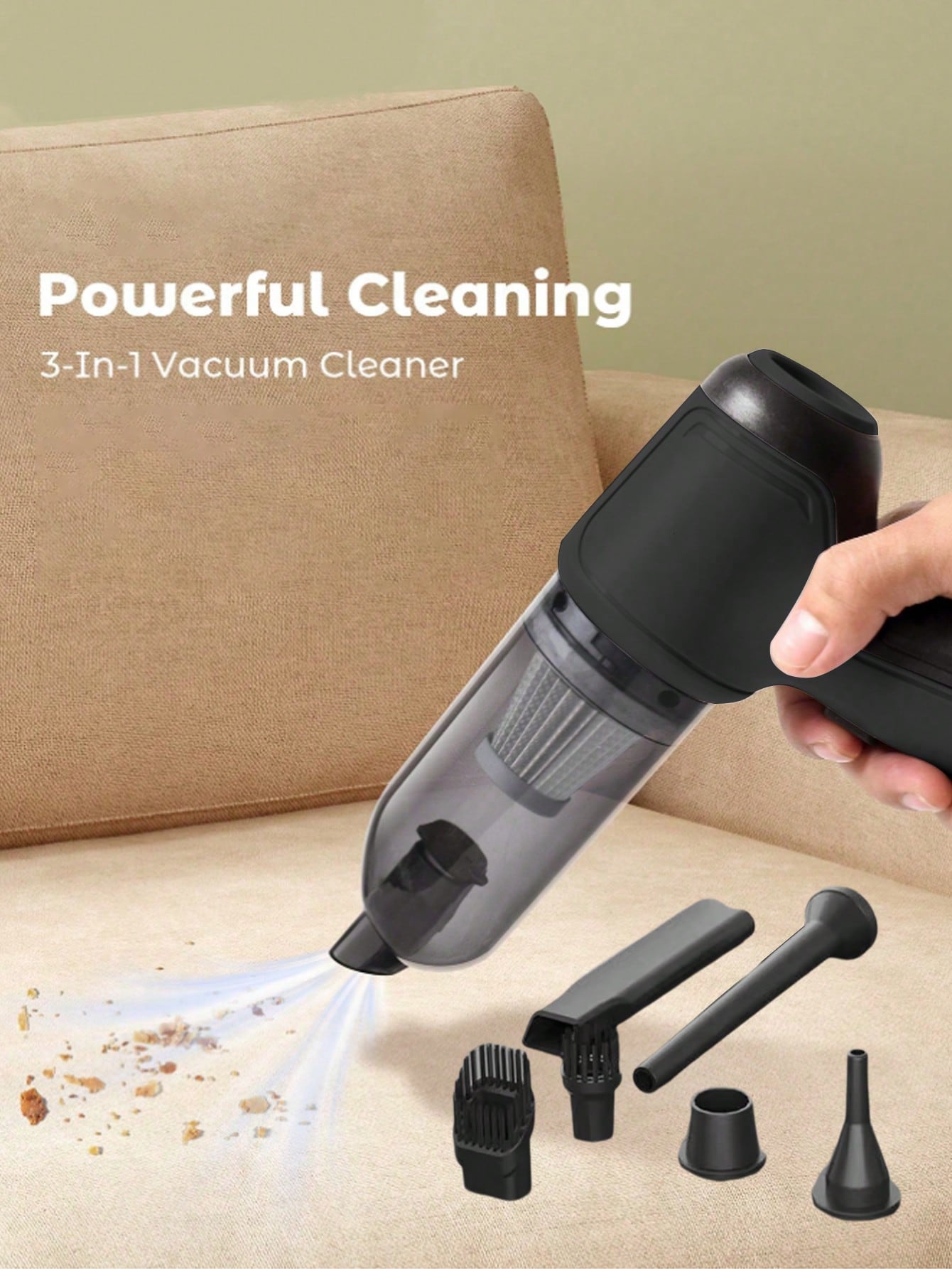 3-In-1 Car Vacuum Cleaner, Strong Suction Portable Cordless Vacuum Cleaner For Dry & Wet Use, 2400mAh
