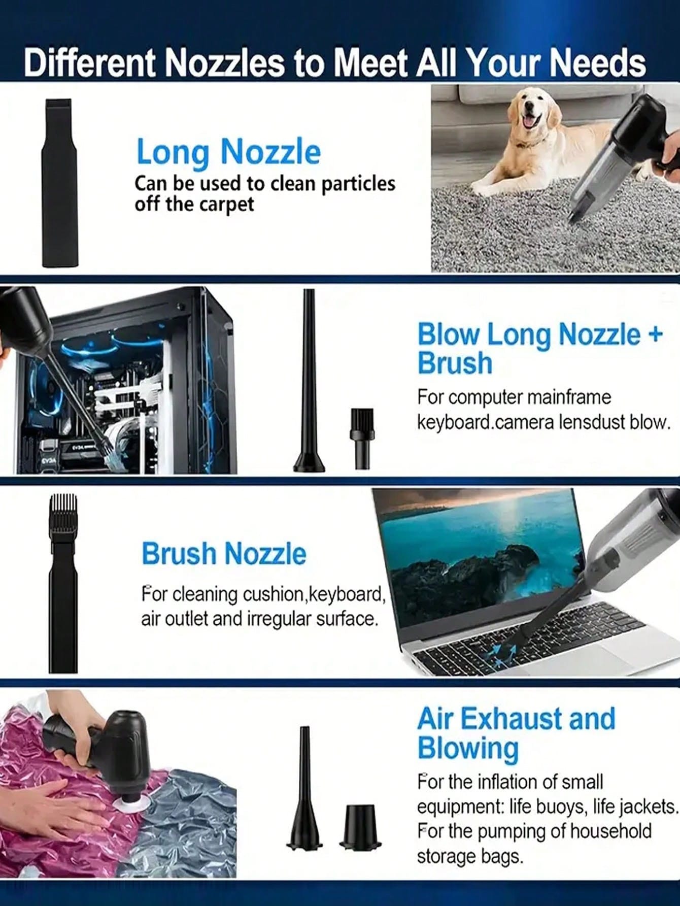 3-In-1 Car Vacuum Cleaner, Strong Suction Portable Cordless Vacuum Cleaner For Dry & Wet Use, 2400mAh