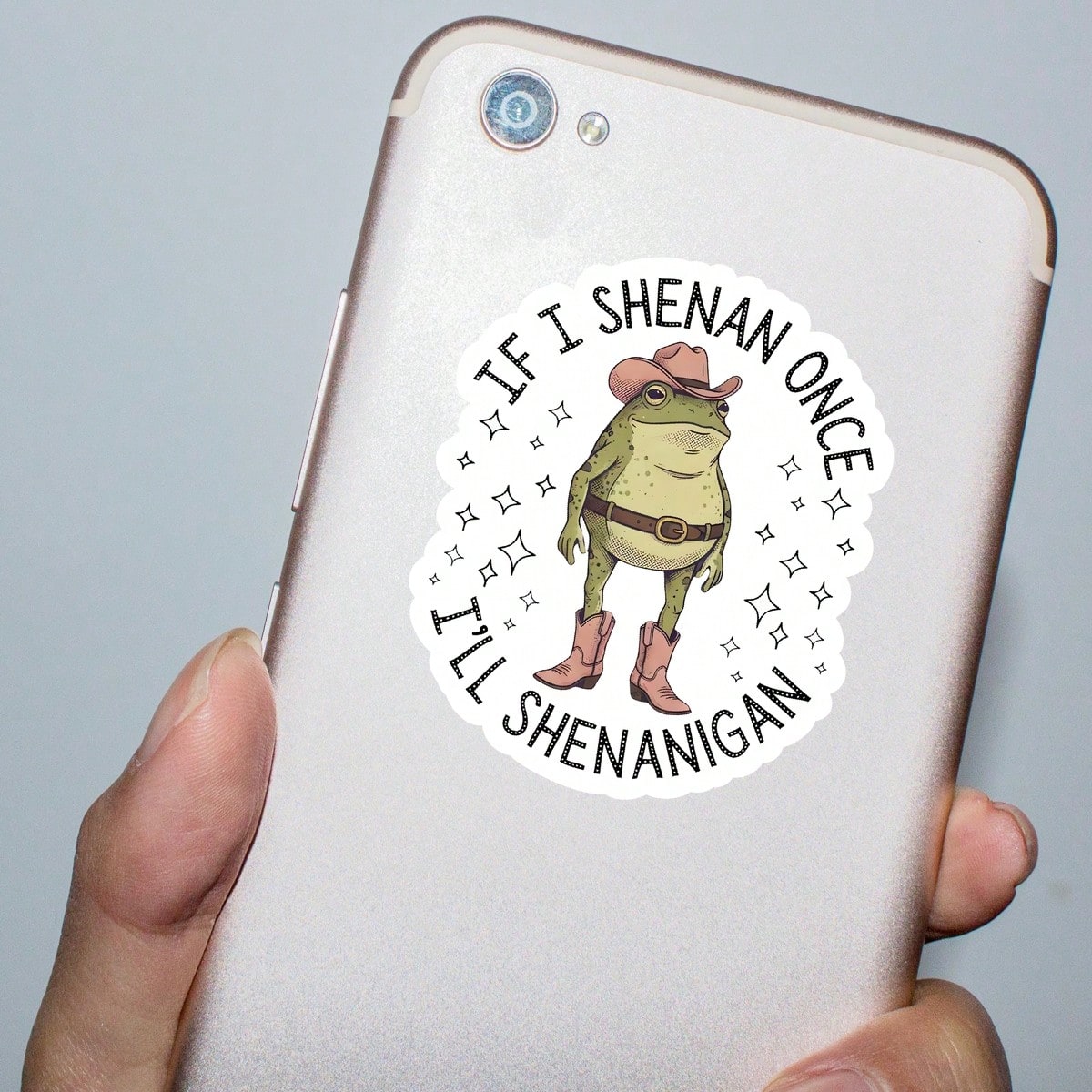 3 Inch 1pc "If I Cause Trouble Once, I'll Cause Trouble" Funny Cowboy Frog Sticker Or Magnet, Suitable For Students, Office Workers, Retail Workers, Teachers, Commuters, Creative People, Notebook Arti