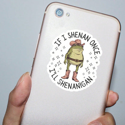 3 Inch 1pc "If I Cause Trouble Once, I'll Cause Trouble" Funny Cowboy Frog Sticker Or Magnet, Suitable For Students, Office Workers, Retail Workers, Teachers, Commuters, Creative People, Notebook Arti