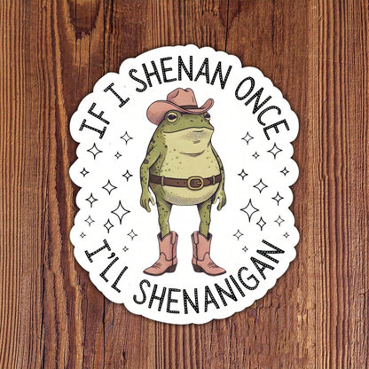 3 Inch 1pc "If I Cause Trouble Once, I'll Cause Trouble" Funny Cowboy Frog Sticker Or Magnet, Suitable For Students, Office Workers, Retail Workers, Teachers, Commuters, Creative People, Notebook Arti